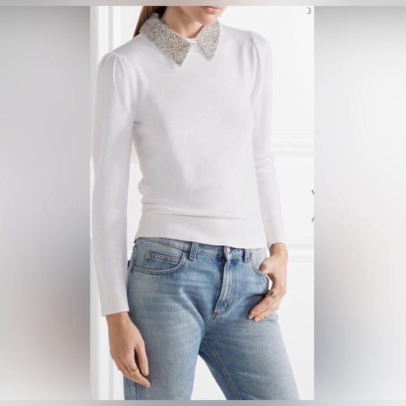Alice + Olivia Tops - Alice and Olivia Cream Beaded Collar Top Size Extra Small